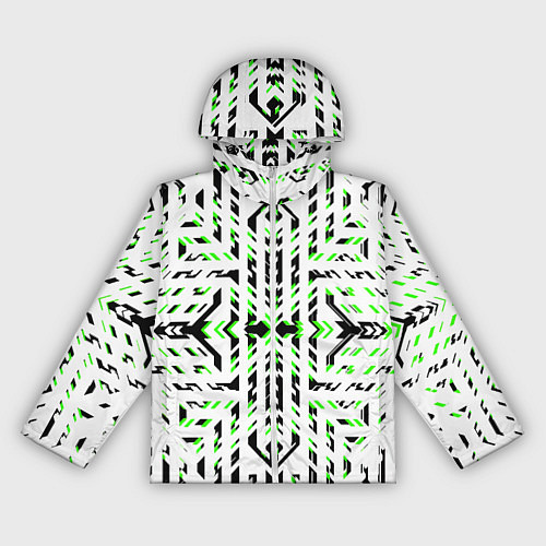 Женская ветровка Чёрно-зелёный диагональные полосы на белом фоне / 3D-Белый – фото 1