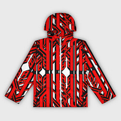 Ветровка с капюшоном женская Чёрно-красные техно полосы на белом фоне, цвет: 3D-белый