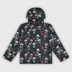 Ветровка с капюшоном женская Красные цветы и черепа, цвет: 3D-черный