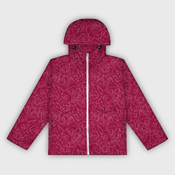Ветровка с капюшоном женская Белые абстрактные каракули на красном, цвет: 3D-белый