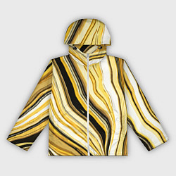 Ветровка с капюшоном женская Волнистые вертикальные чёрно-жёлтые полосы, цвет: 3D-белый