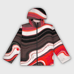 Ветровка с капюшоном женская Волнистые горизонтальные чёрно-красные полосы на б, цвет: 3D-черный