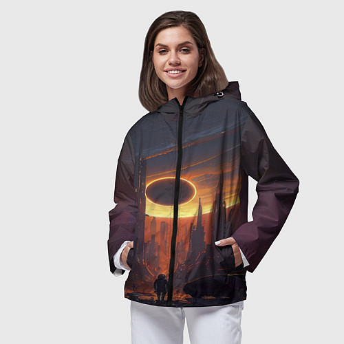 Женская ветровка Космос - человек / 3D-Черный – фото 3