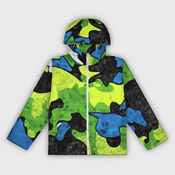 Ветровка с капюшоном женская Зелено-синий абстрактный камуфляж, цвет: 3D-белый