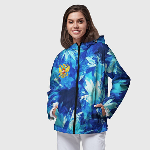 Женская ветровка Синий узорный камуфляж / 3D-Черный – фото 3