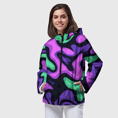 Женская ветровка Разноцветный эмоциональный камуфлляж / 3D-Черный – фото 3
