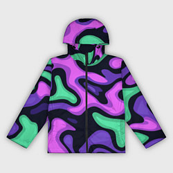 Ветровка с капюшоном женская Разноцветный эмоциональный камуфлляж, цвет: 3D-черный