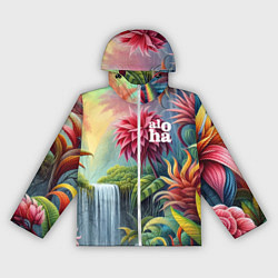 Ветровка с капюшоном женская Гавайские тропические цветы - алоха, цвет: 3D-белый