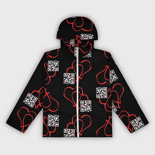 Женская ветровка Сердца и код любви на черном / 3D-Белый – фото 1