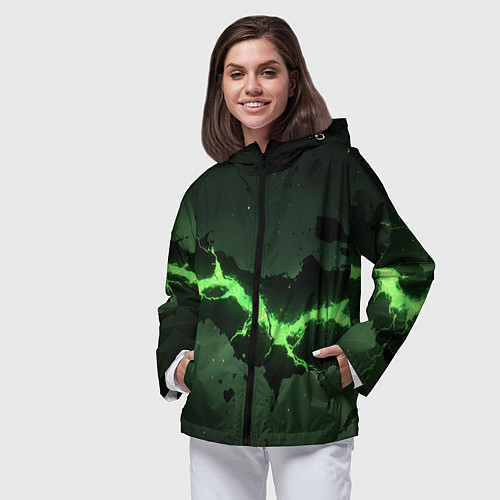 Женская ветровка Неоновая плита с зеленым разломом / 3D-Черный – фото 3