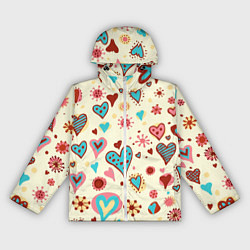 Ветровка с капюшоном женская Цветные сердечки, цвет: 3D-белый