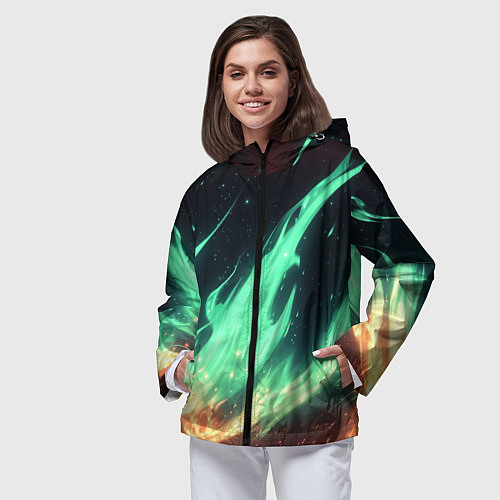Женская ветровка Зеленое абстрактное пламя / 3D-Черный – фото 3