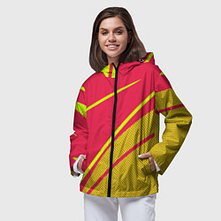 Ветровка с капюшоном женская Красно-розовый с салатовым точечный, цвет: 3D-черный — фото 2