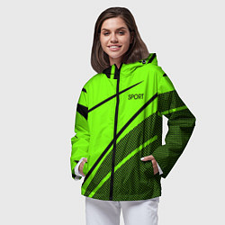 Ветровка с капюшоном женская Sport ярко-зелёный с чёрным точечный, цвет: 3D-черный — фото 2