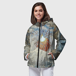 Ветровка с капюшоном женская Искрящийся мандарин на снегу, цвет: 3D-черный — фото 2