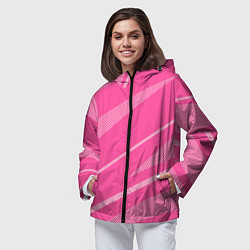 Ветровка с капюшоном женская Розовый однотонный абстракция с полосой, цвет: 3D-черный — фото 2