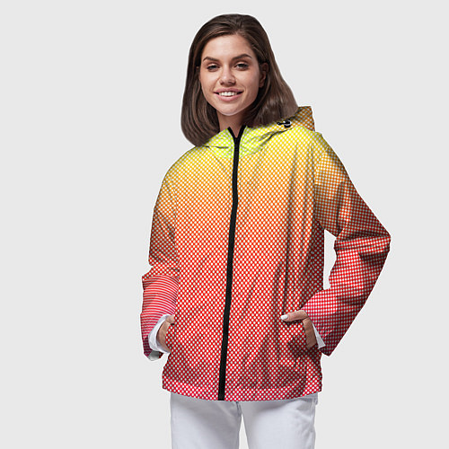 Женская ветровка Жёлто-красный градиент в мелкий горошек / 3D-Черный – фото 3