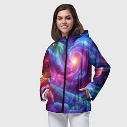 Ветровка с капюшоном женская Neon space fantasy, цвет: 3D-черный — фото 2