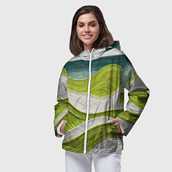Ветровка с капюшоном женская Лаймовые волны, цвет: 3D-белый — фото 2