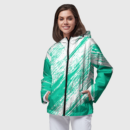 Женская ветровка The color is turquoise and white / 3D-Черный – фото 3