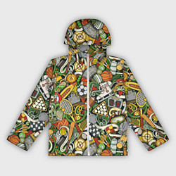 Ветровка с капюшоном женская Спортивный инвентарь коллаж, цвет: 3D-белый