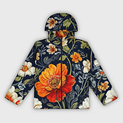 Ветровка с капюшоном женская Маки и пионы старинный паттерн, цвет: 3D-черный