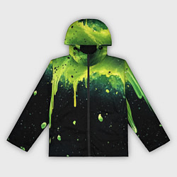 Ветровка с капюшоном женская Зеленая стекающая краска по черному фону, цвет: 3D-черный