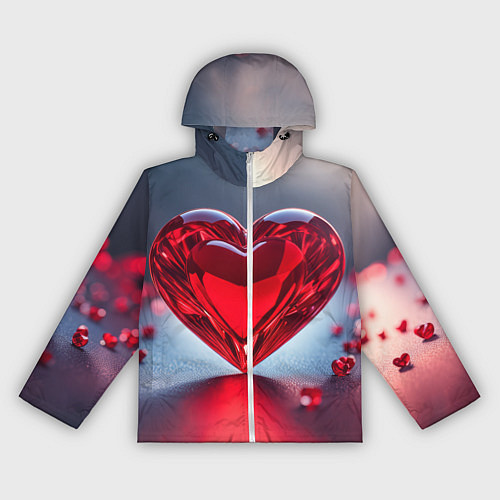 Женская ветровка Хрустальное красное сердце на сером фоне с боке / 3D-Белый – фото 1