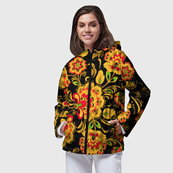 Ветровка с капюшоном женская Хохлома - роспись, цвет: 3D-черный — фото 2