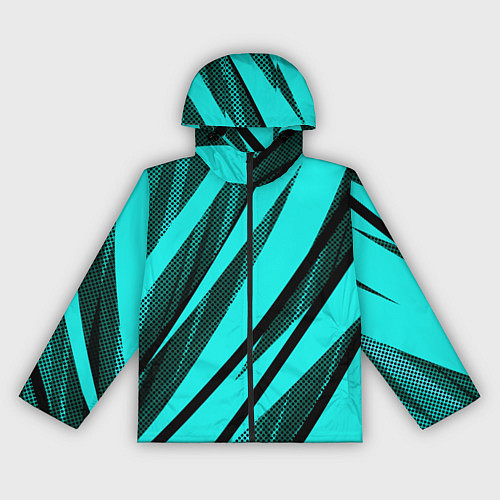 Женская ветровка Неоновый голубой с чёрным абстракция с полосами / 3D-Черный – фото 1