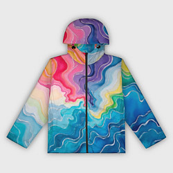 Ветровка с капюшоном женская Абстрактные волны в мраморном стиле, цвет: 3D-черный