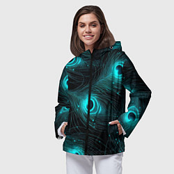 Ветровка с капюшоном женская Светящиеся перья павлина паттерн, цвет: 3D-черный — фото 2