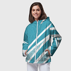 Ветровка с капюшоном женская Бело-голубой абстракция с полосами, цвет: 3D-белый — фото 2