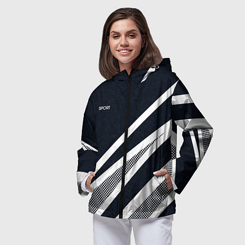 Женская ветровка Sport тёмно-синий с полосами / 3D-Черный – фото 3