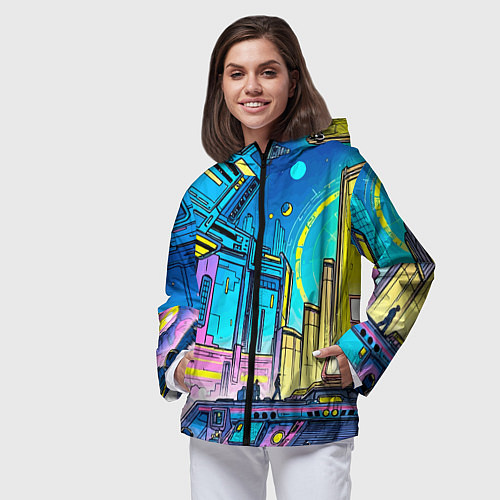 Женская ветровка Космический город / 3D-Черный – фото 3