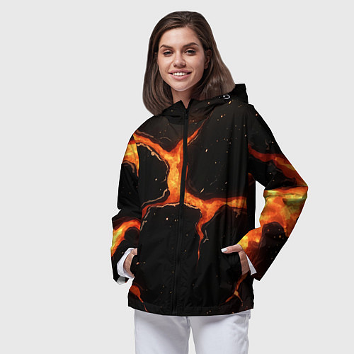 Женская ветровка Оранжевый разлом на черной текстуре / 3D-Черный – фото 3