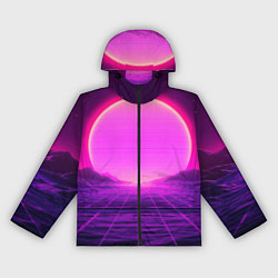 Ветровка с капюшоном женская Синтвейв ретровейв неоновый узор и солнце, цвет: 3D-черный