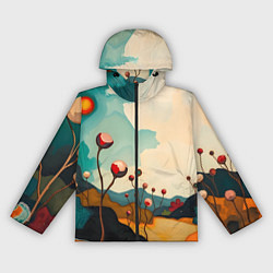 Ветровка с капюшоном женская Сюрреалистичный пейзаж с цветами, цвет: 3D-черный