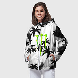 Ветровка с капюшоном женская Monster energy пальмы, цвет: 3D-белый — фото 2