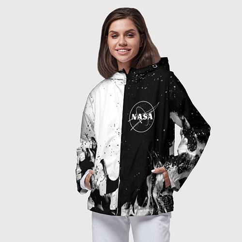 Женская ветровка Nasa черно белый огонь / 3D-Черный – фото 3