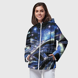 Ветровка с капюшоном женская Закрученные линии и звезды - космическая абстракци, цвет: 3D-белый — фото 2