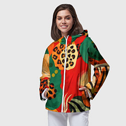 Ветровка с капюшоном женская Анималистичный африканский паттерн, цвет: 3D-белый — фото 2
