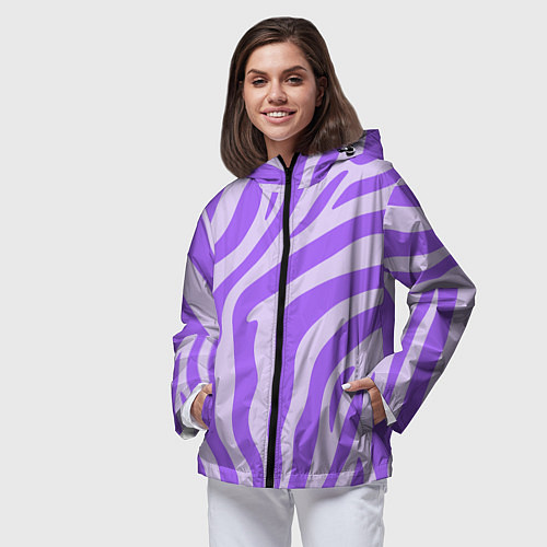 Женская ветровка Лавандовый тигровый паттерн / 3D-Черный – фото 3