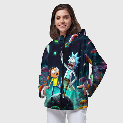 Женская ветровка Рик и Морти на планете сказочных грибов / 3D-Черный – фото 3
