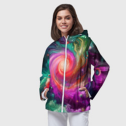 Ветровка с капюшоном женская Космическая неоновая фантазия - нейроарт, цвет: 3D-белый — фото 2