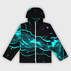 Ветровка с капюшоном женская Голубые неоновые волны текстура, цвет: 3D-белый