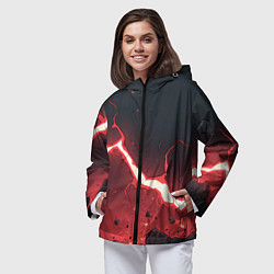 Ветровка с капюшоном женская Красная молния на черной текстуре, цвет: 3D-черный — фото 2