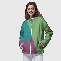 Ветровка с капюшоном женская Сине-зелёно-розовый тёмный трёхцветный, цвет: 3D-белый — фото 2