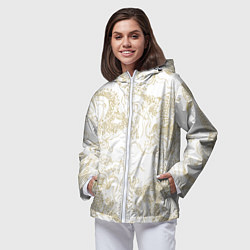 Ветровка с капюшоном женская Золотой дракон в виде узора на белом, цвет: 3D-белый — фото 2