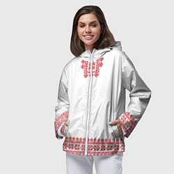 Ветровка с капюшоном женская Славянский орнамент и узоры - вышиванка рубаха бел, цвет: 3D-белый — фото 2
